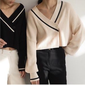 Oak + Fort Varsity Cropped Cardigan